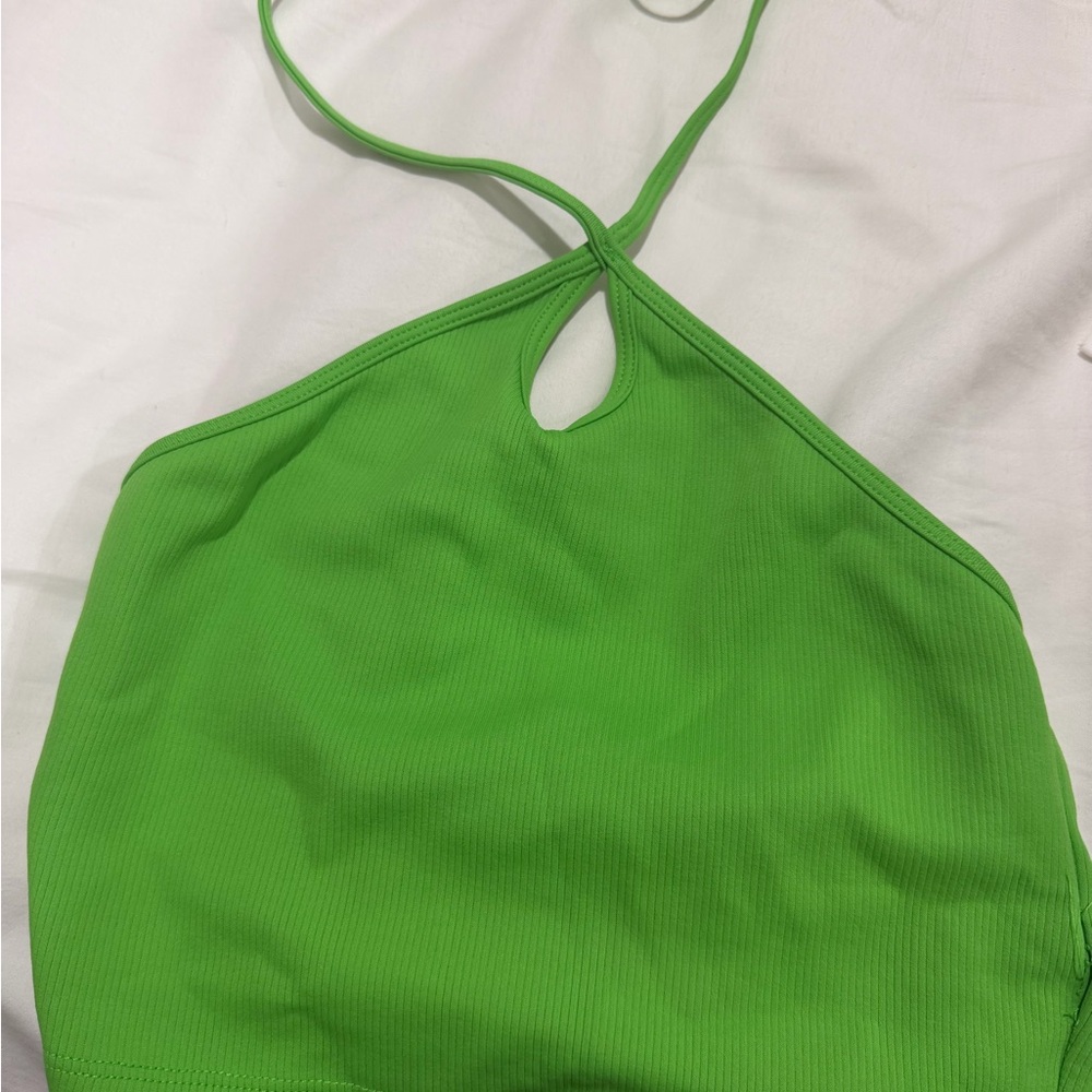 Bright Green Ribbed Halter Crop Top